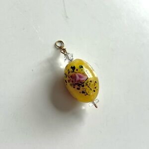 Vintage Yellow Floral Glass Bead Pendant Charm